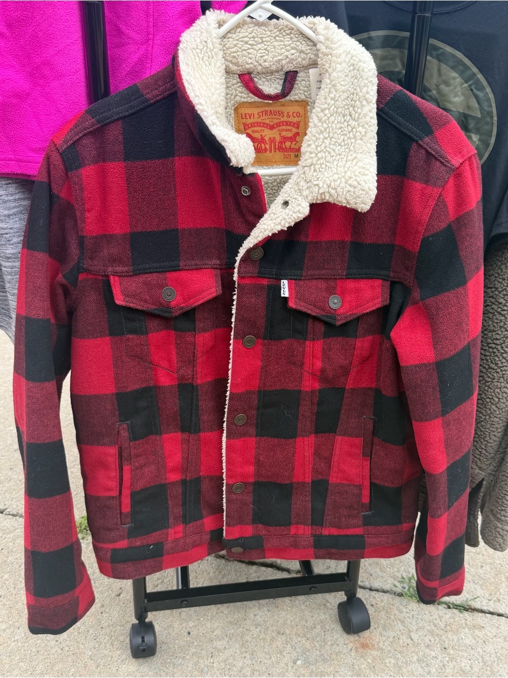 Levi's Kids Red & Black Buffalo Plaid Sherpa-Lined Trucker Jacket